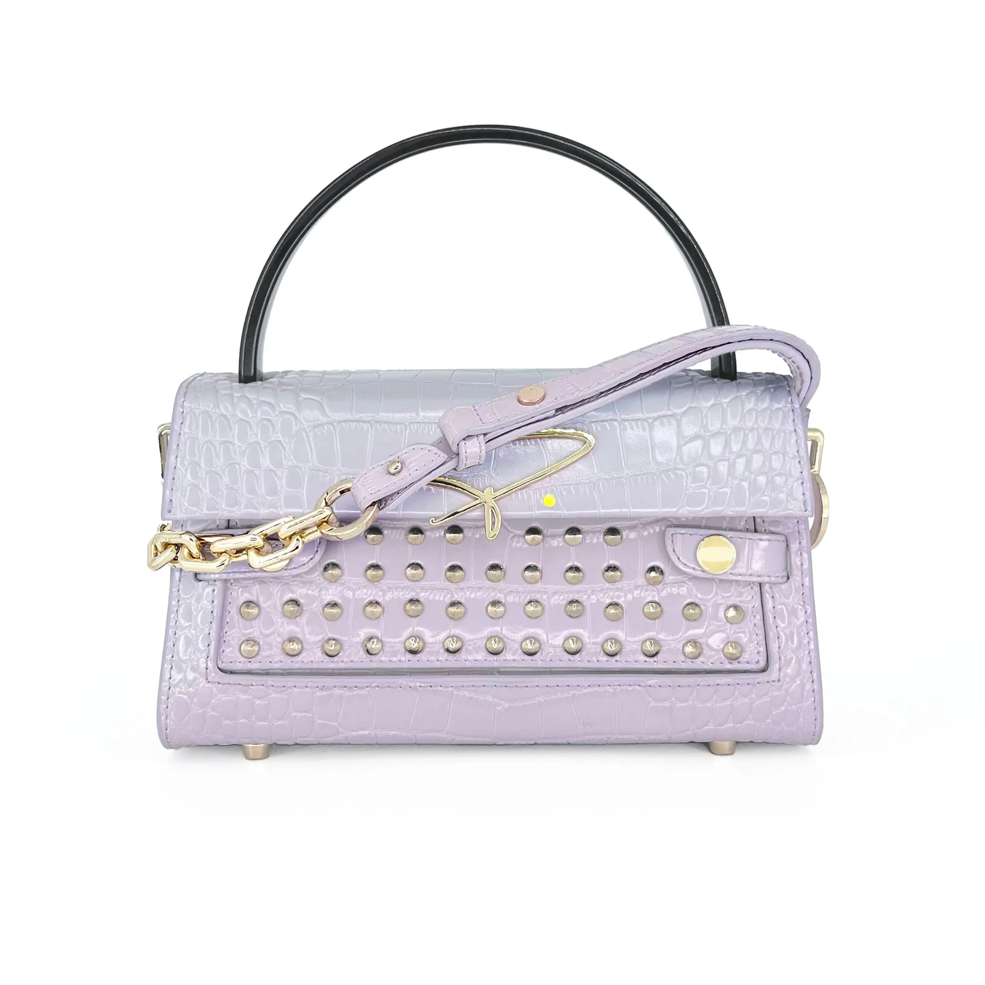 301W STUDDED SIGNATURE HANDLE BAG IN LILAC