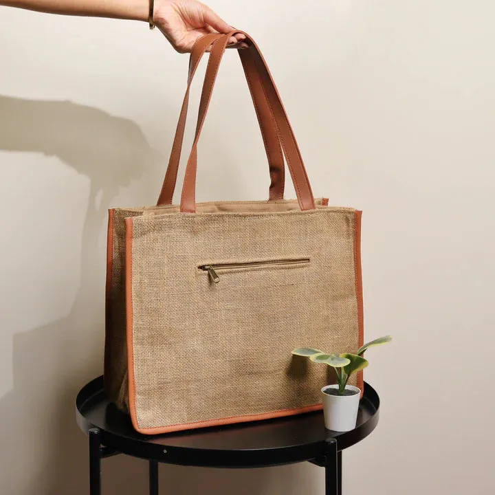 Golden Blossom Jute Tote Bag
